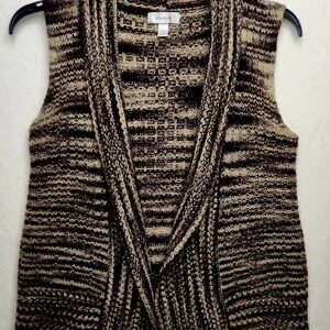 Dressbarn Sleeveless Cardigan Brown & Tan Wool Blend Sweater Women's Sz XL